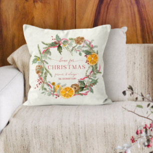 Coussin Accueil pour Noël Oranges de couronnes Holly Ribbo