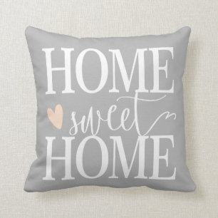 Coussin Accueil Sweet Accueil et coeur rose Grey