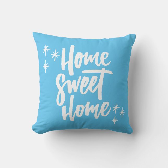 Coussin Accueil Sweet Home Bleu Avec Lettres Blanches (Recto)