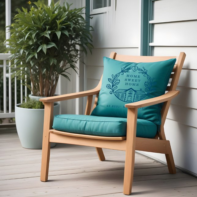 Coussin Accueil Sweet Home, Wreath Design & Coordonnées Bl (Home Sweet Home, Wreath Design & Coordinates Blue Throw Pillow)