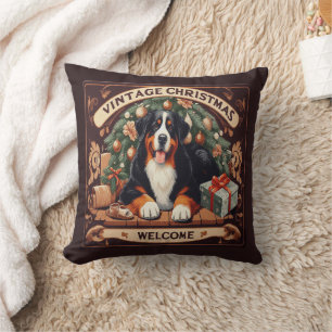 Coussin Accueil Vintage Noël Bernese Mountain Dog