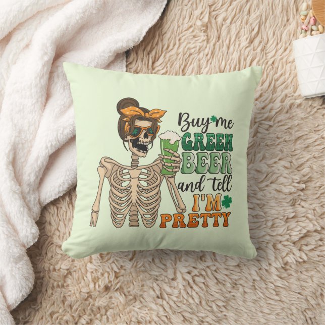 Coussin Acheter Me Bière Verte - Squelette | Saint Patrick (Couverture)