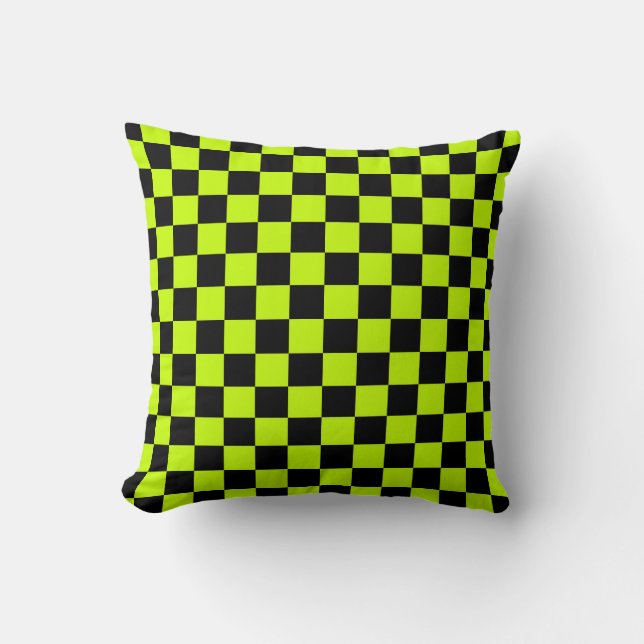 Coussin Acid green black checkerboard pattern (Recto)