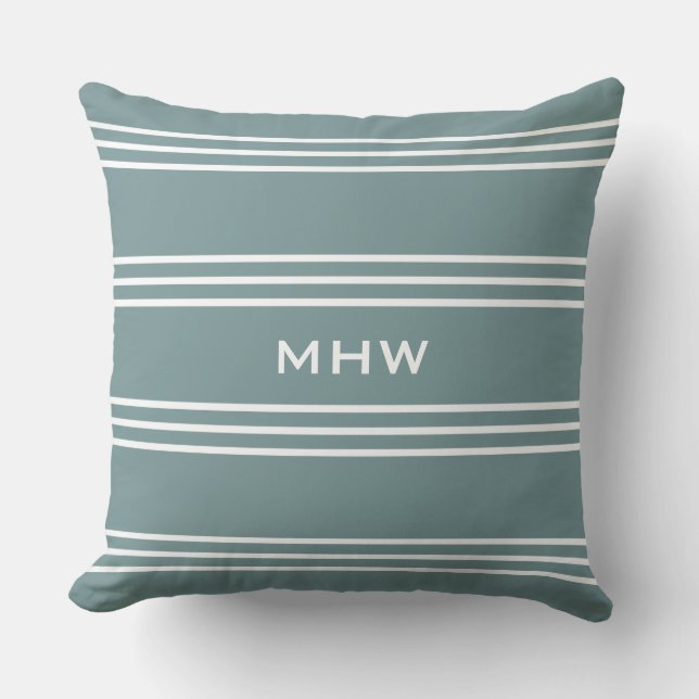 Coussin Acier Blue Stripes personnalisées monogramme lance (Recto)
