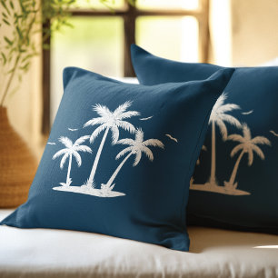 Coussin Acier d'été Blue White Palms design