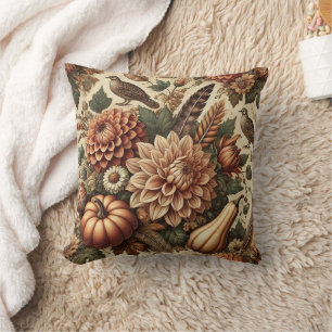 Coussin Action de grâce Automne Fall Vintage Floral Citrou