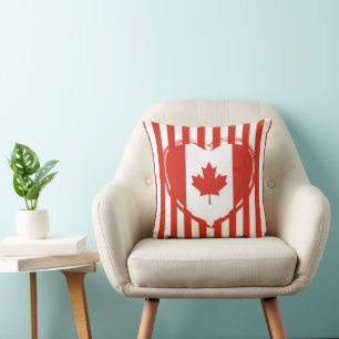 Coussin Action de grâce Canada – Cœur rouge et rayures