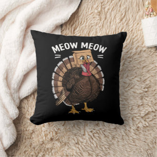 Coussin Action de grâce drôle dinde chat miaou automne