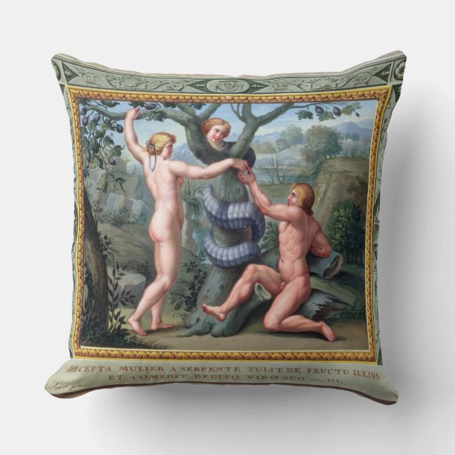 Coussin Adam et Ève avec le serpent, illustration de t (Recto)