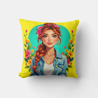 Coussin Ado fille esthétique - Portrait de dessin floral