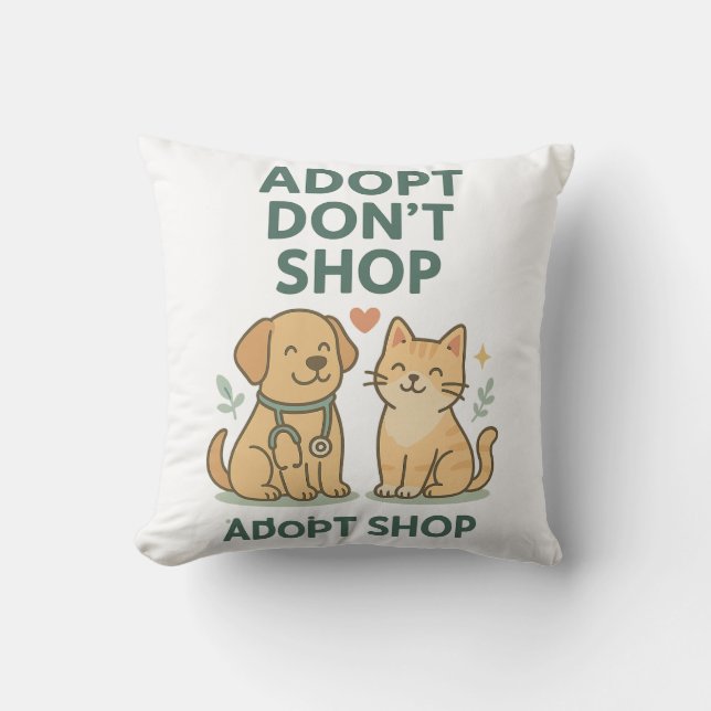 Coussin Adoptez Don't Shop - Cute Dog & Cat Secourt Design (Recto)