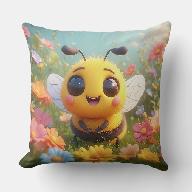 Coussin Adorable abeille à miel de dessin animé (Recto)