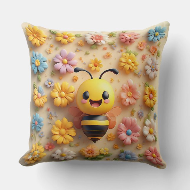 Coussin Adorable abeille à miel de dessin animé (Recto)