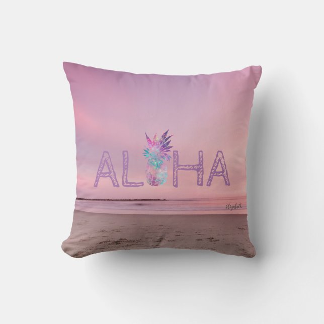 Coussin Adorable Aloha Hawaïen Pineapple,Coucher de soleil (Recto)