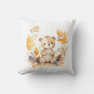 Coussin Adorable ami de la forêt : ours de bébé en Feuille