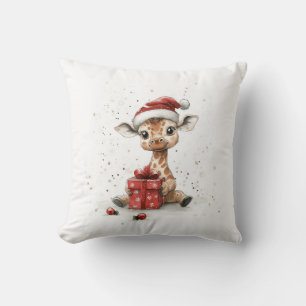 Coussin adorable animal bébé Giraffe Santa Hat