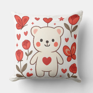 Coussin Adorable Bear with Heart Throw Pillow