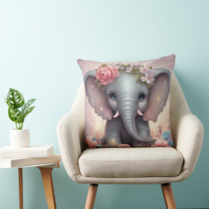 Coussin Adorable bébé éléphant avec fleurs