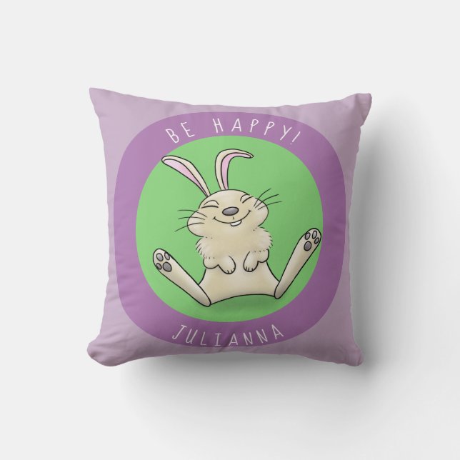 Coussin Adorable bébé lapin mauve joyeux dessin animé lapi (Recto)