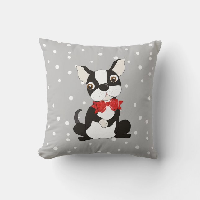 Coussin Adorable Boston Terrier en Cravate Bow (Recto)