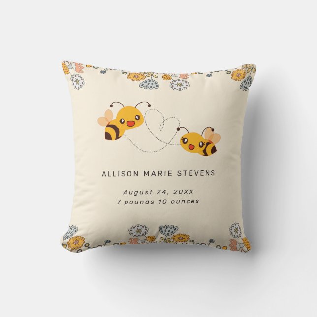 Coussin Adorable Bumble Bees & Fleurs Bébé Statistiques de (Recto)