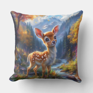 Coussin Adorable Cerf de Bébé dans une forêt enchantée
