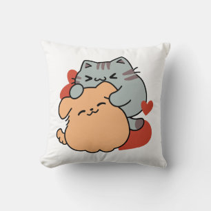 Coussin Adorable chat et chien Hug - Meow & Woof Design
