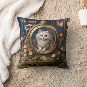 Coussin adorable chatte peluche en horloge, champignons, m