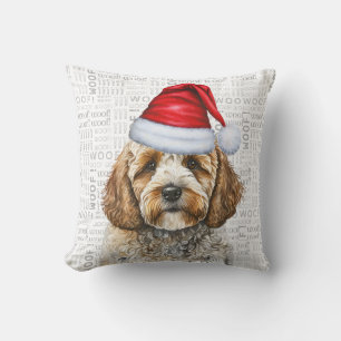 Coussin Adorable chien de Cockapo dans un Noël de chapeau 