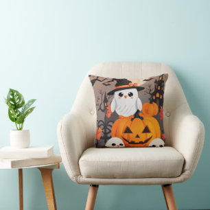 Coussin Adorable Chouette blanche Jack-o'-lantern Hallowee