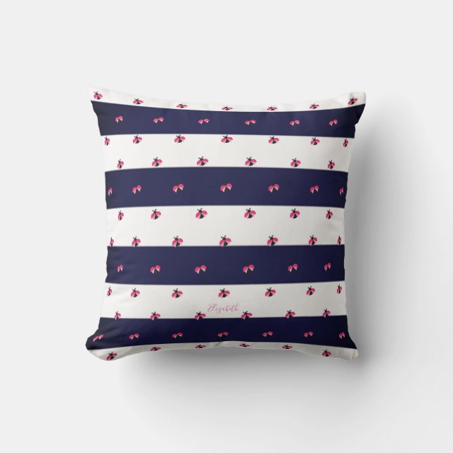 Coussin Adorable coccinelle rayures bleu marine (Recto)
