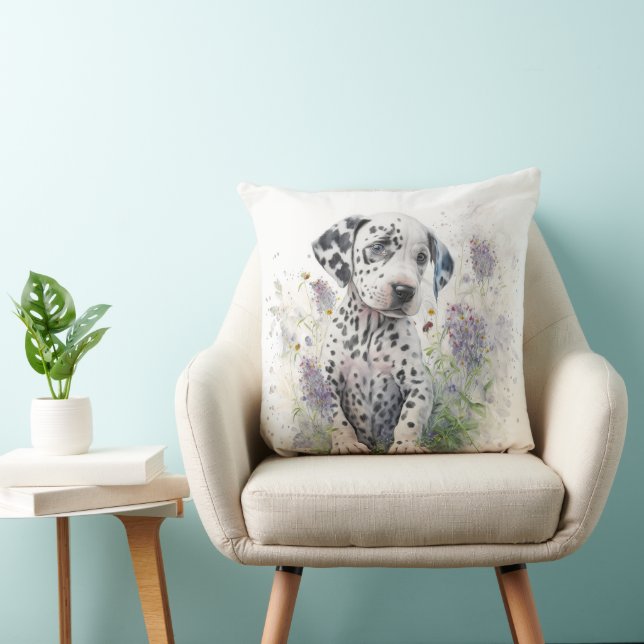 COUSSIN ADORABLE DALMATIAN PUPPING DOG AVEC FLEUR SAUVAGE (Chaise)