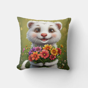 Coussin Adorable furet blanc de dessin animé