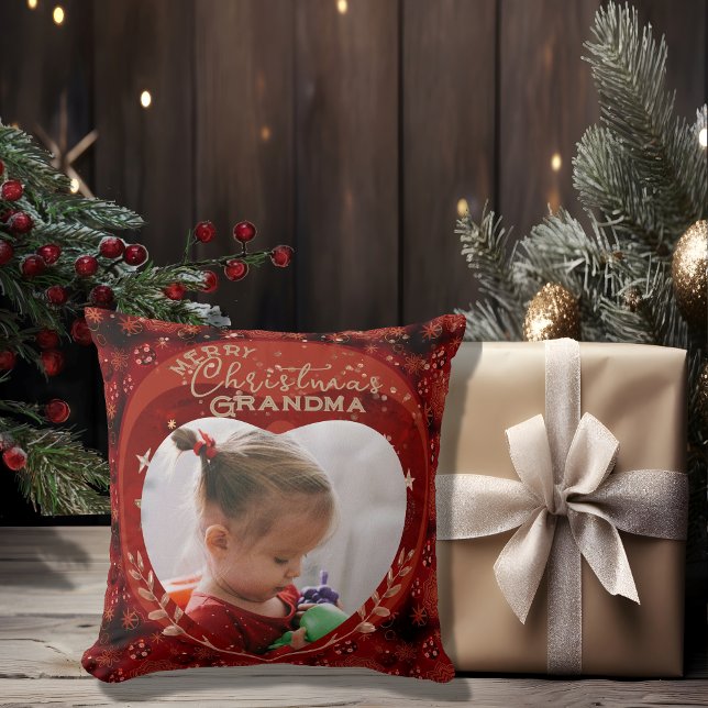 Coussin Adorable Grand-mère de Noël Rouge Photo (Adorable Christmas Grandma Red Photo Throw Pillow)