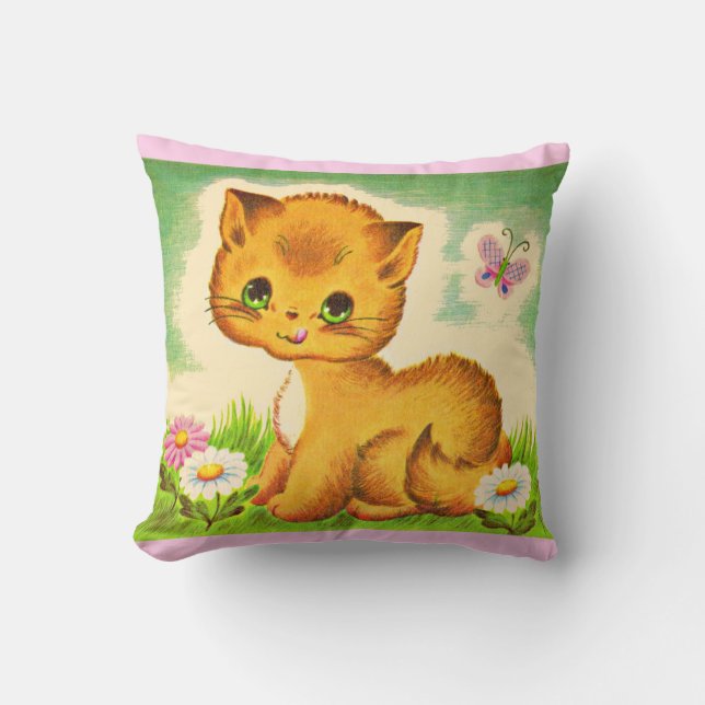 Coussin adorable imprimé de chaton aux yeux verts (Recto)