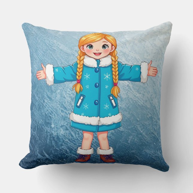 Coussin Adorable Jeune Fille des Neiges Souriant (Recto)