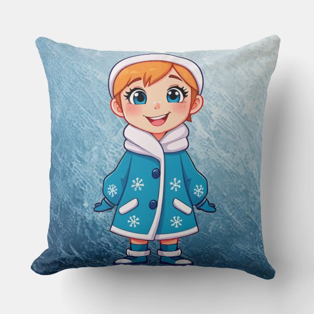 Coussin Adorable Jeune Fille des Neiges Souriant (Recto)