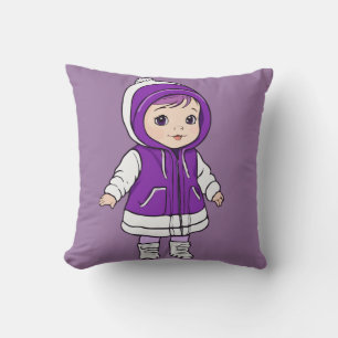 Coussin Adorable Joueur d'hiver : Parka violet caricature