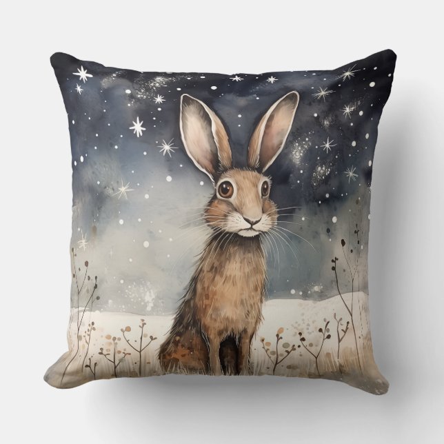 Coussin Adorable Lapin De Neige D'Hiver (Recto)