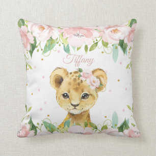 Coussin Adorable Lion Blush rose Floral Salle Enfants
