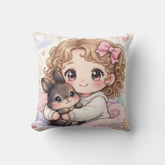 Coussin Adorable Niña con su Conejito Kawaii