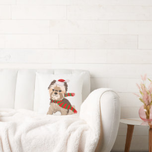 Coussin Adorable Noël Yorkie au chapeau de Père Noël 