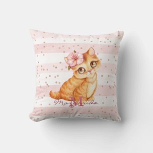 Coussin Adorable Orange Chat d'enfant Illustration Fille N