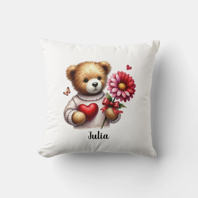 Coussin Adorable ours en peluche Nom Valentines Jour (Recto)