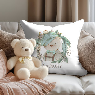 Coussin Adorable Ours en peluche Vintage avec le nom de l'