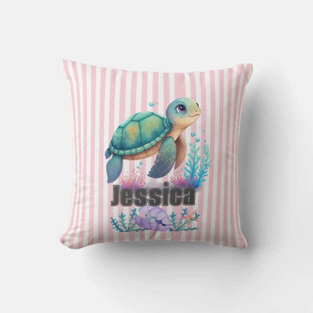 Coussin Adorable personnalisé bébé tortue de mer lancer or (Recto)