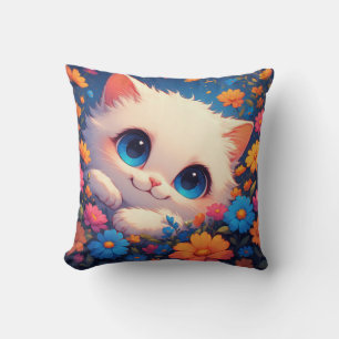 Coussin Adorable petit chaton blanc aux yeux bleus brillan