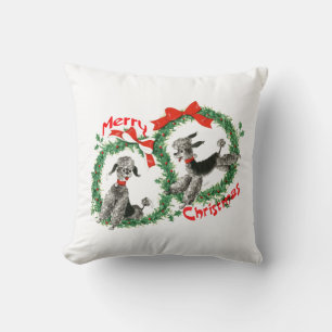 Coussin Adorable Poodles Rétro Joyeux Noël Wreath
