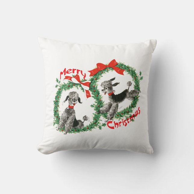 Coussin Adorable Poodles Rétro Joyeux Noël Wreath (Recto)