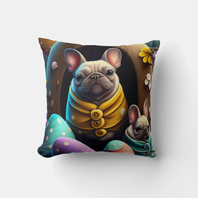 Coussin Adorable Pug avec des œufs de Pâques Un thème fest (Recto)